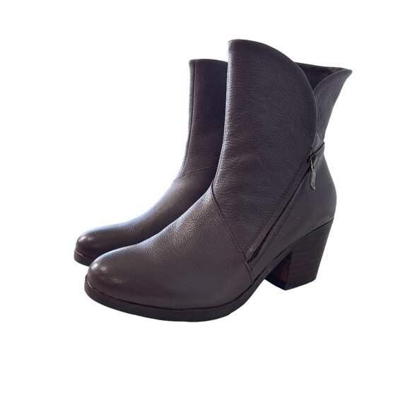 Bussola Ramona Mid Calf Boot Size 38 Brown Leather Stacked Heel Side Zipper Boho - Picture 1 of 9